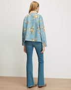 Veronica Beard Blue floral denim jacket with a tan collar