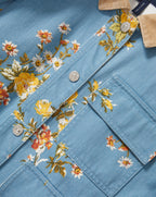 Veronica Beard Blue floral denim jacket, tan collar