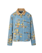 Veronica Beard Blue floral denim jacket, tan collar