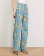 Veronica Beard Blue floral wide-leg jeans.