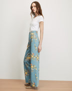 Veronica Beard Blue floral wide-leg jeans with yellow and orange