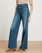 Veronica Beard Blue denim wide-leg jeans with a high waist.