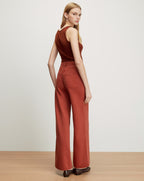 Veronica Beard Brown ribbed knit tank top and rust wide-leg