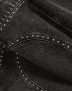 Veronica Beard Gray denim wide-leg jeans with studded side seams.