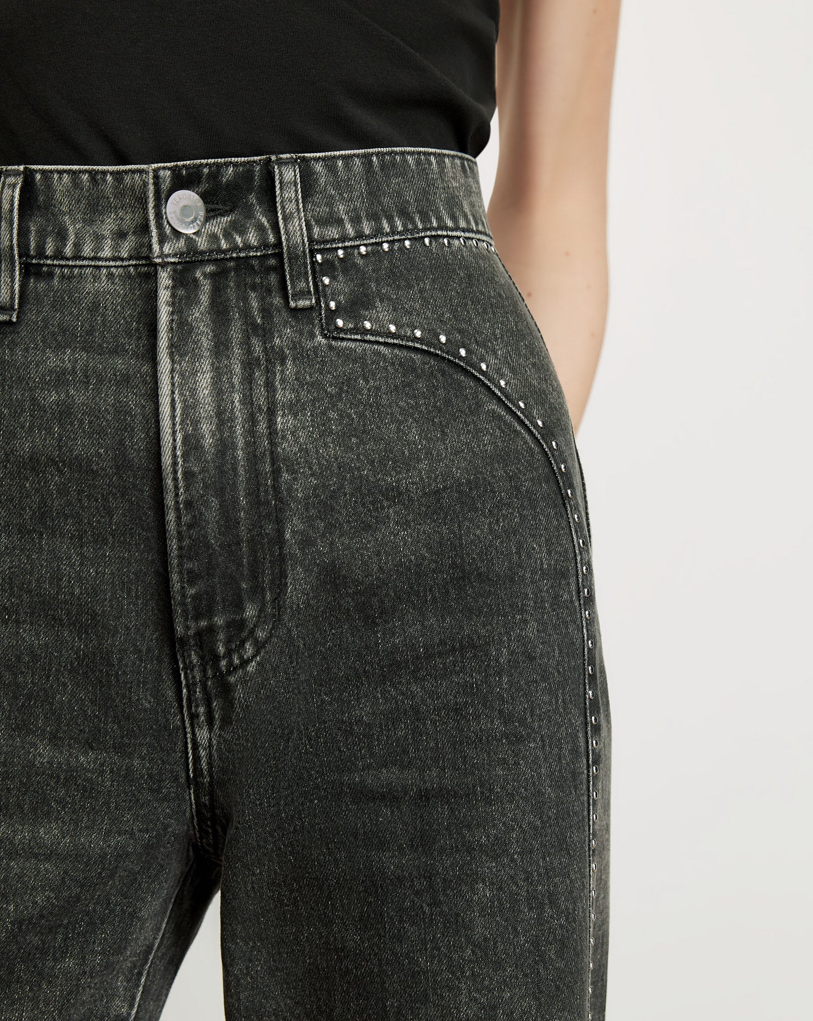 Grant Studded Wide-Leg Jean in Washed Black Tornado | Veronica Beard