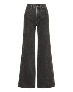 Veronica Beard Gray denim wide-leg jeans with studded side seams.
