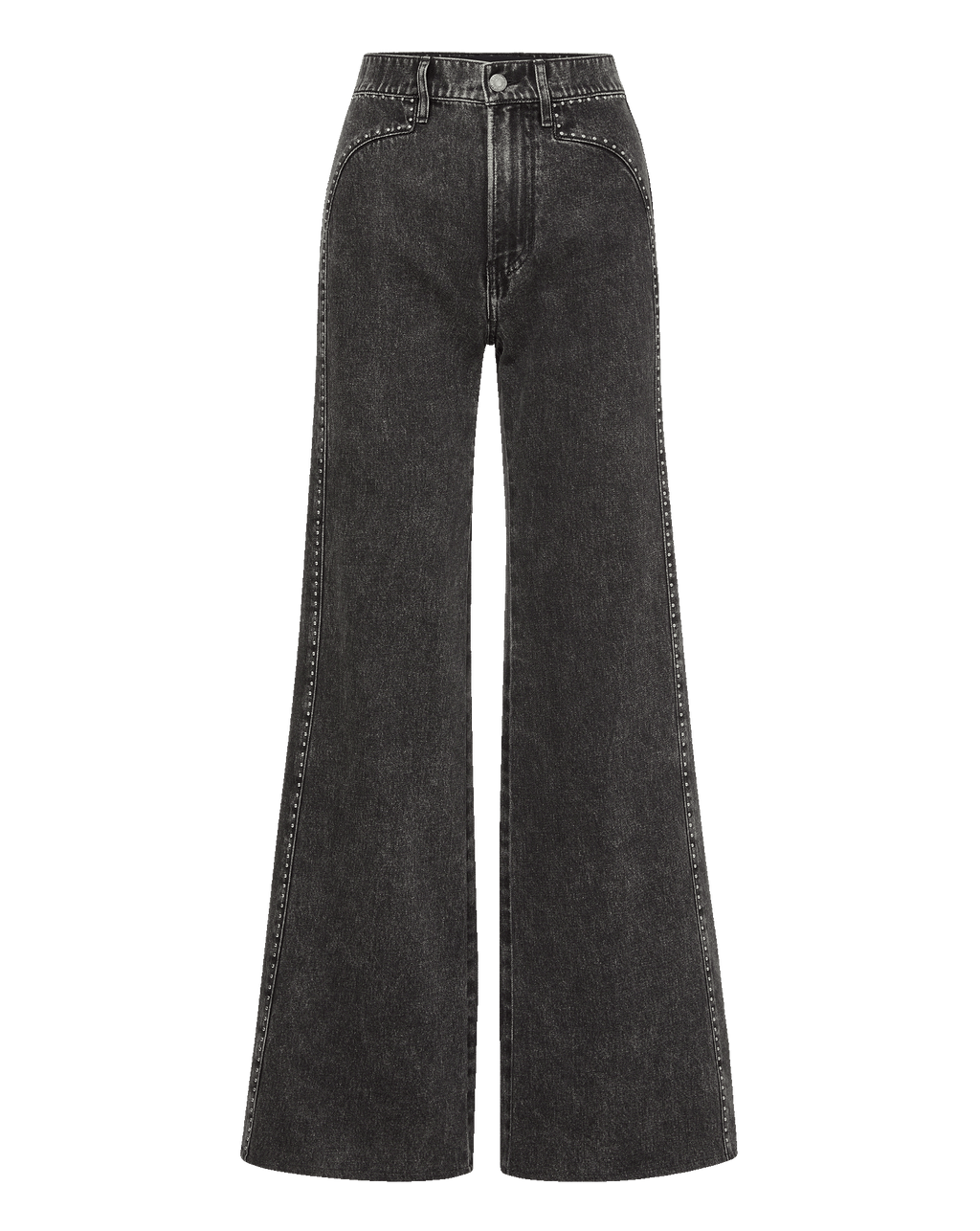 Veronica Beard Gray denim wide-leg jeans with studded side seams.