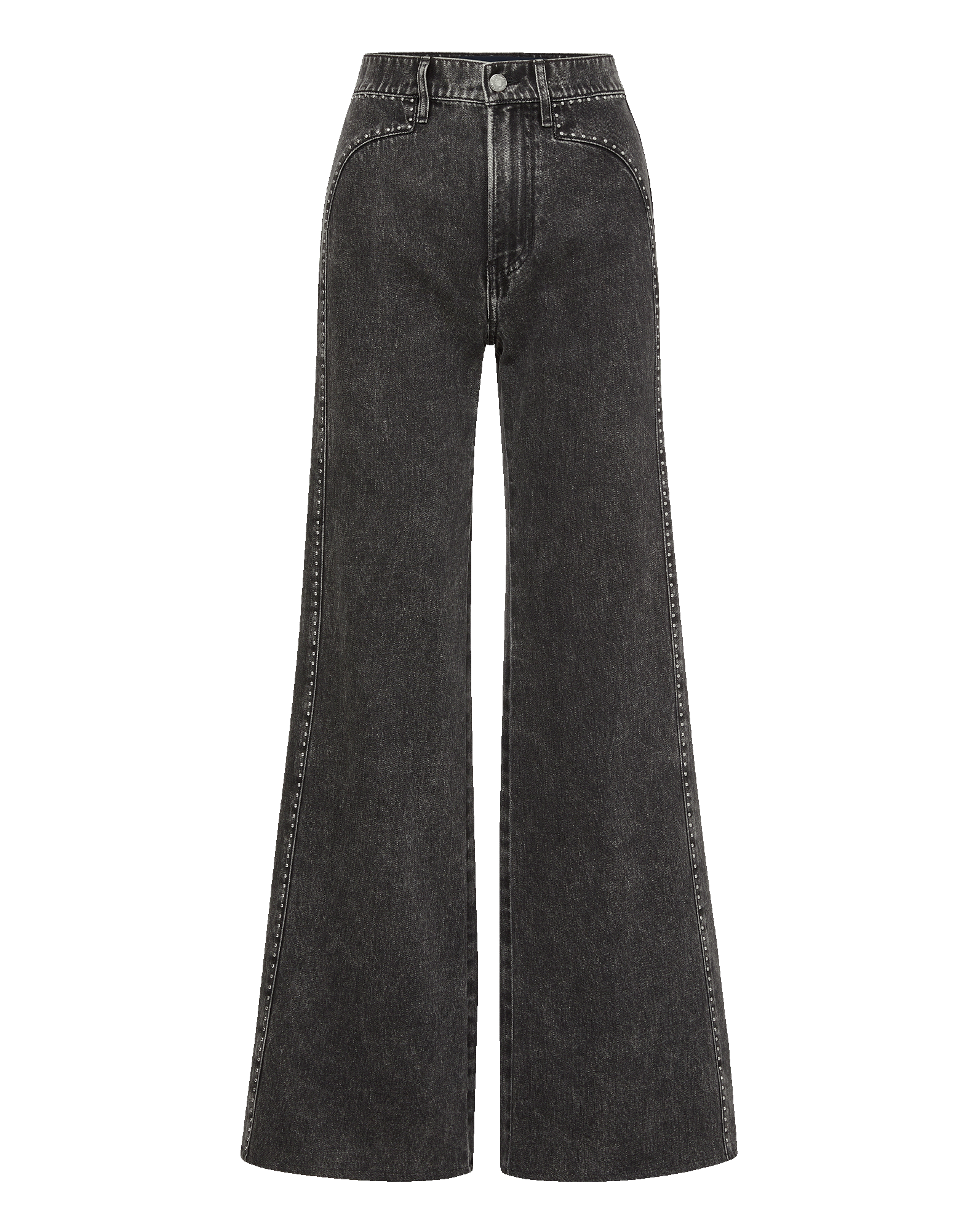 Veronica Beard Gray denim wide-leg jeans with studded side seams.
