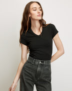 Veronica Beard Black V-neck short-sleeve t-shirt.