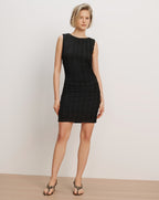 Veronica Beard Black sleeveless tweed mini dress with a fitted