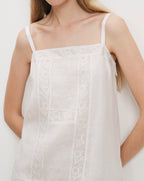Veronica Beard White cotton camisole with lace trim and embroidery.