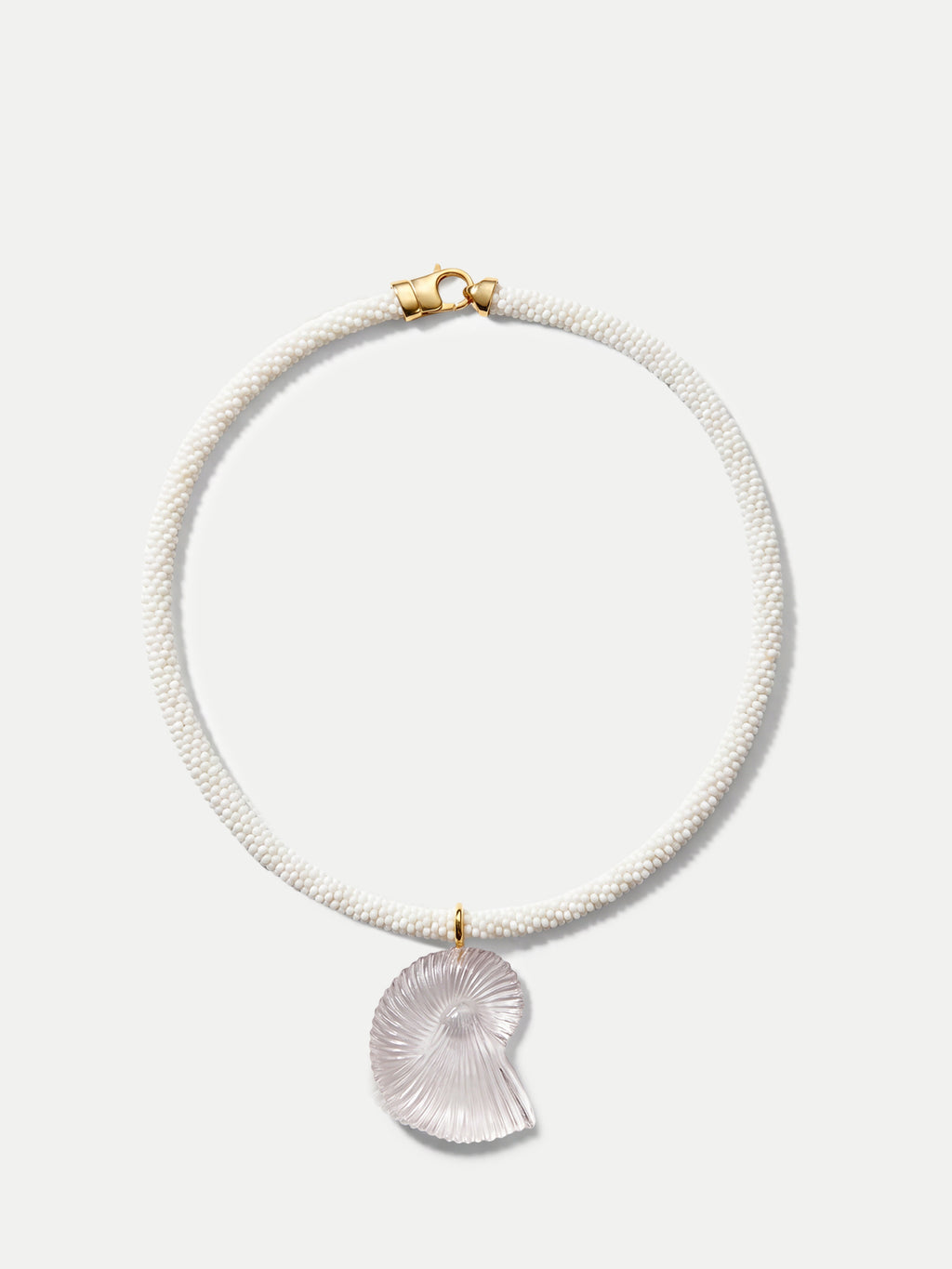 Veronica Beard White beaded necklace with a carved nautilus shell