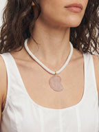 Veronica Beard White beaded necklace with a rose quartz shell