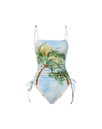 Veronica Beard White palm tree print ruched one-piece swimsuit