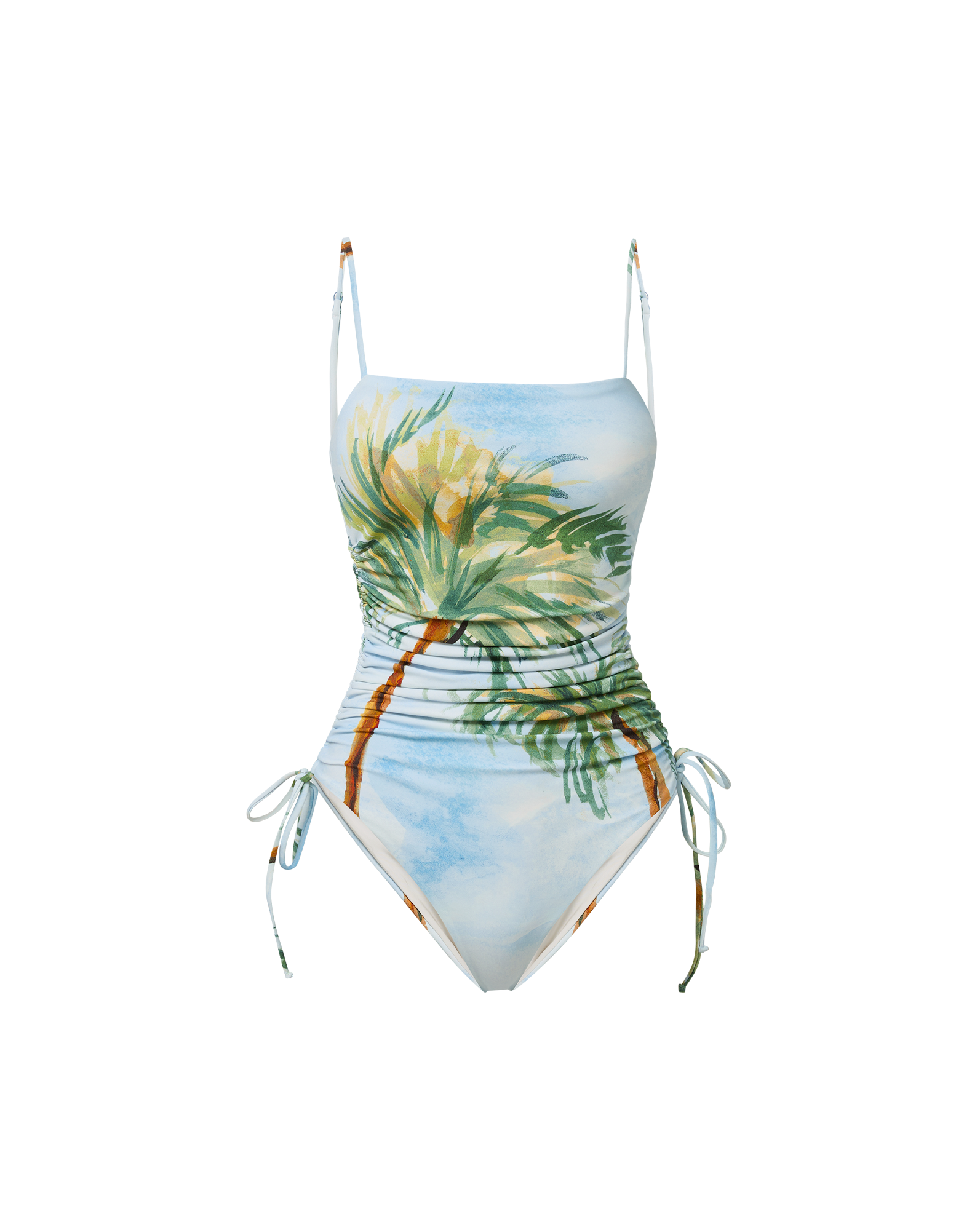 Veronica Beard White palm tree print ruched one-piece swimsuit