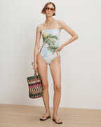 Veronica Beard White palm tree print one-piece swimsuit with side