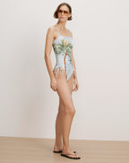 Veronica Beard White palm tree print ruched one-piece swimsuit