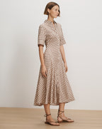Veronica Beard Beige plaid midi shirtdress with short sleeves and