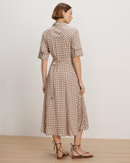 Veronica Beard Beige plaid midi shirt dress with short sleeves