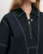 Veronica Beard Black cotton tunic with white contrast stitching and