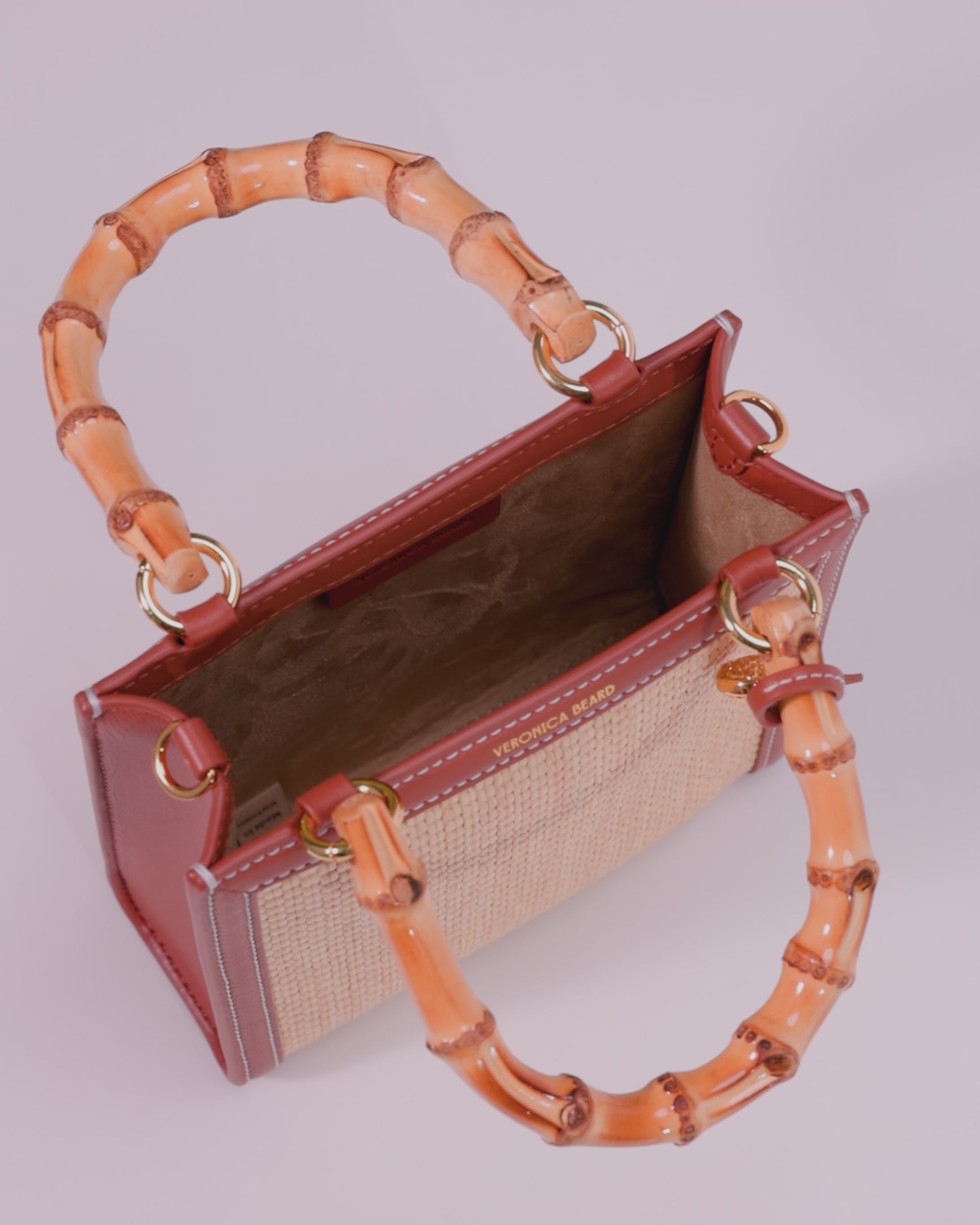 Raffia Shopper Bag with Bamboo-Handle in Tan | Veronica Beard