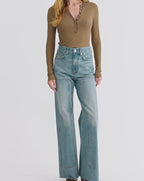 Veronica Beard Taylor Wide-Leg Jean with Chaps - Blue Glare