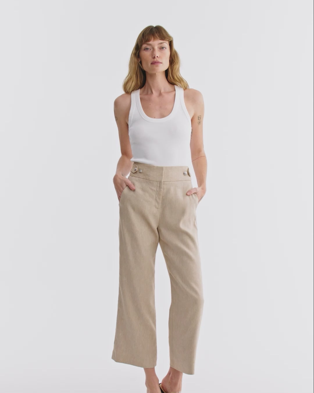 Veronica Beard Aubrie Cropped Wide-Leg Pant - Khaki Melange