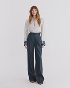 Veronica Beard Delila Silk Blouse - Dove White/Blue Lake Multi