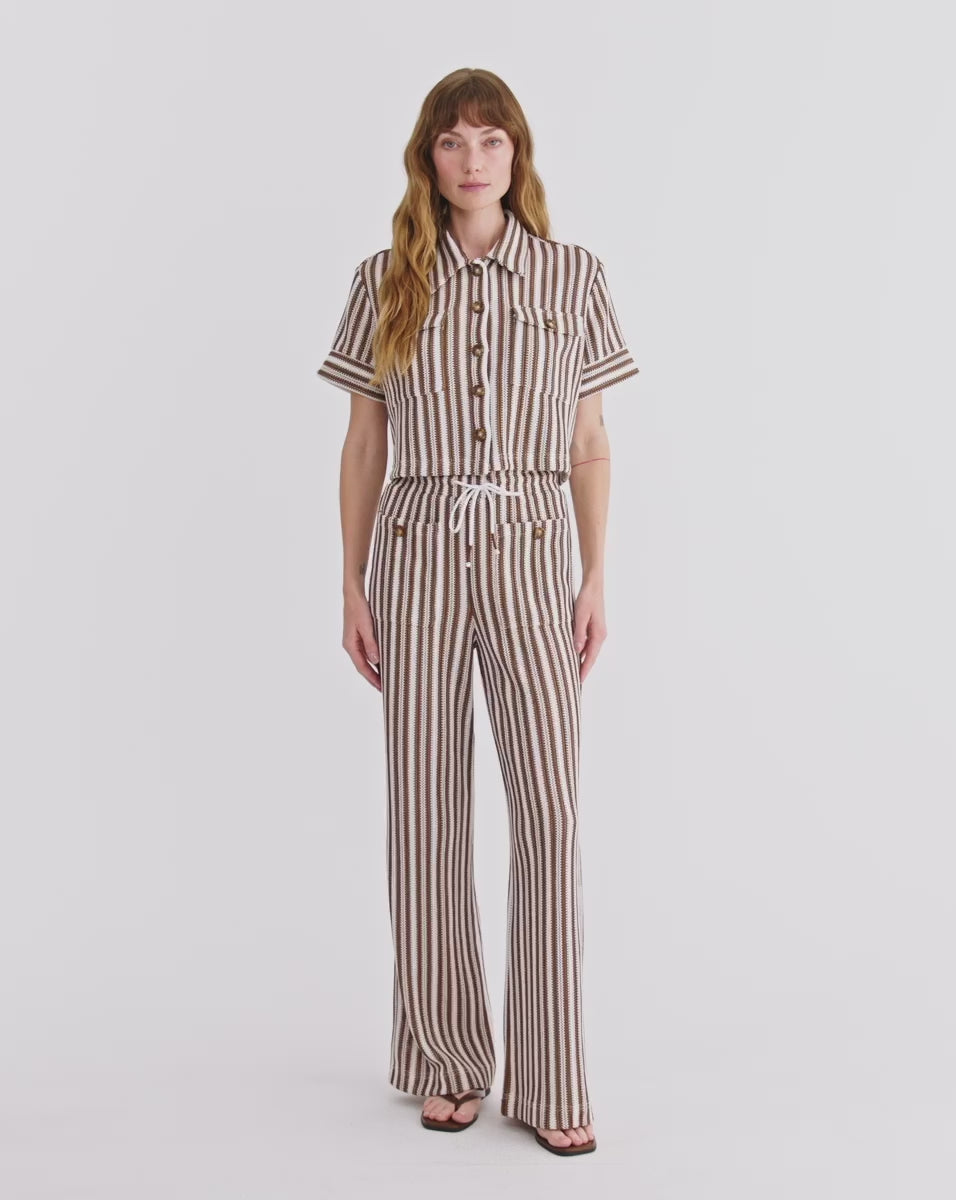 Veronica Beard Bouvier Knit Button-Down Shirt - White/Brown