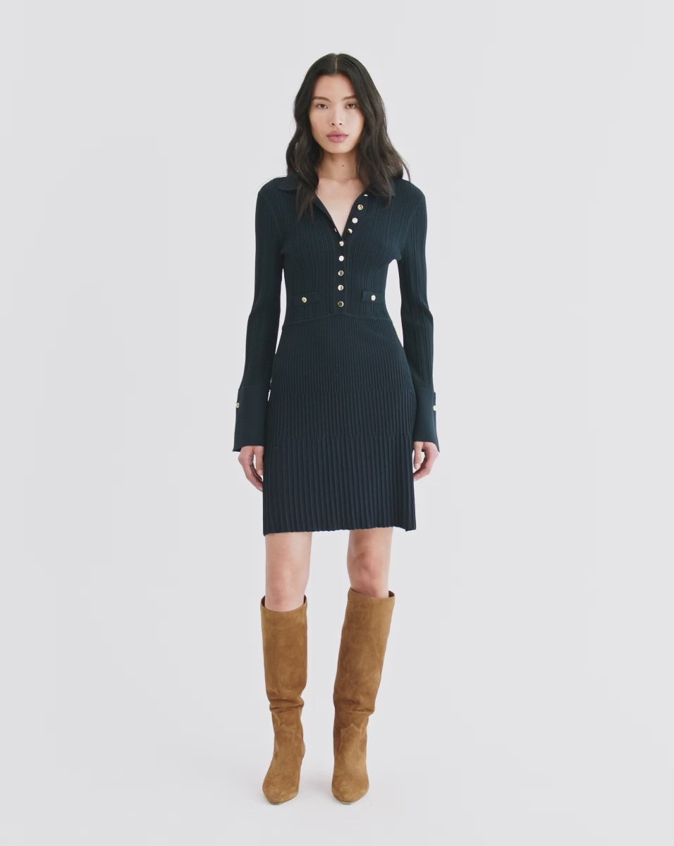 ワンピース laubeblanc Wool Jumper Dress Leather Trimmed Wool Jumper Dress – L'AUBE BLANC