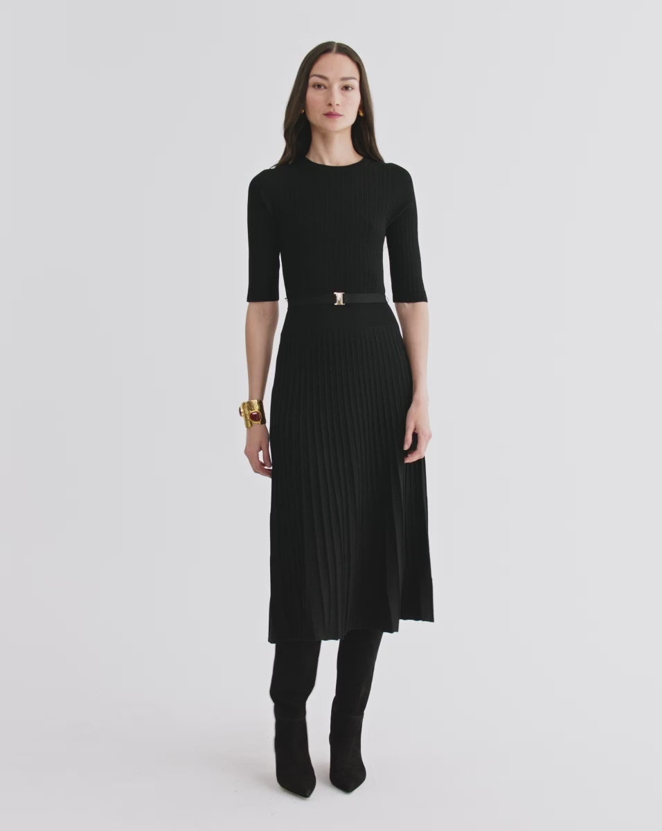 Elthea Belted Midi Dress in Black
