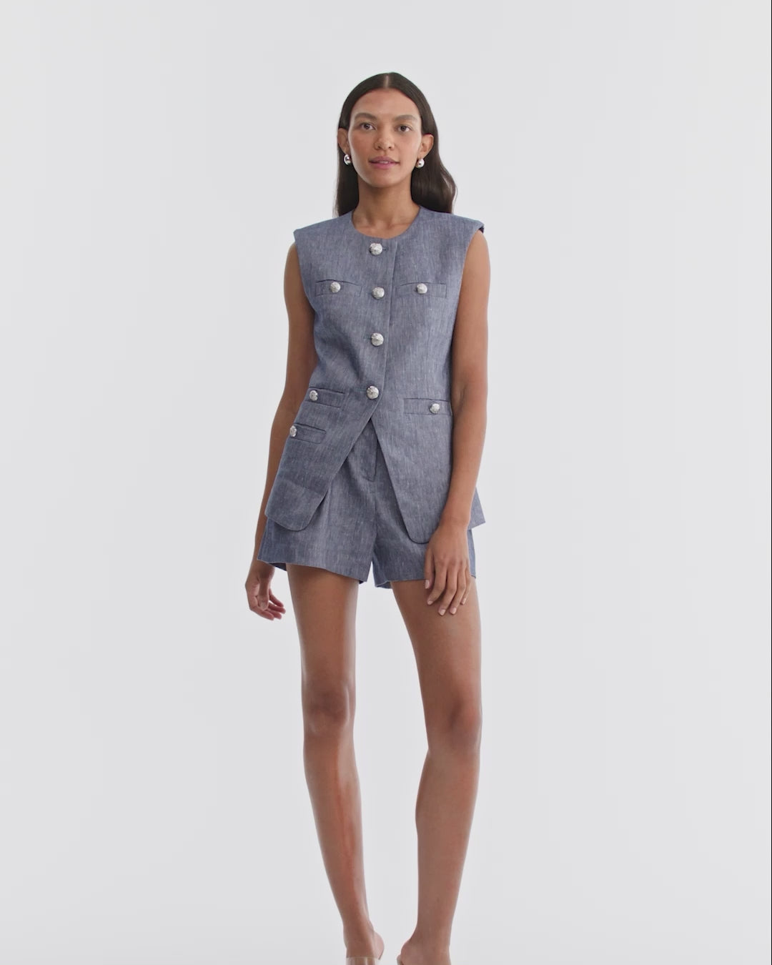 Tamara Linen Vest in Blue Melange | Veronica Beard