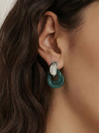 Veronica Beard Silver and teal double hoop earrings