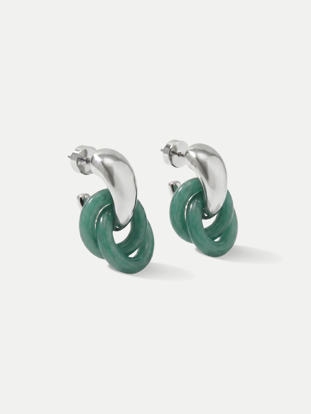 Veronica Beard Silver and green chain link earrings