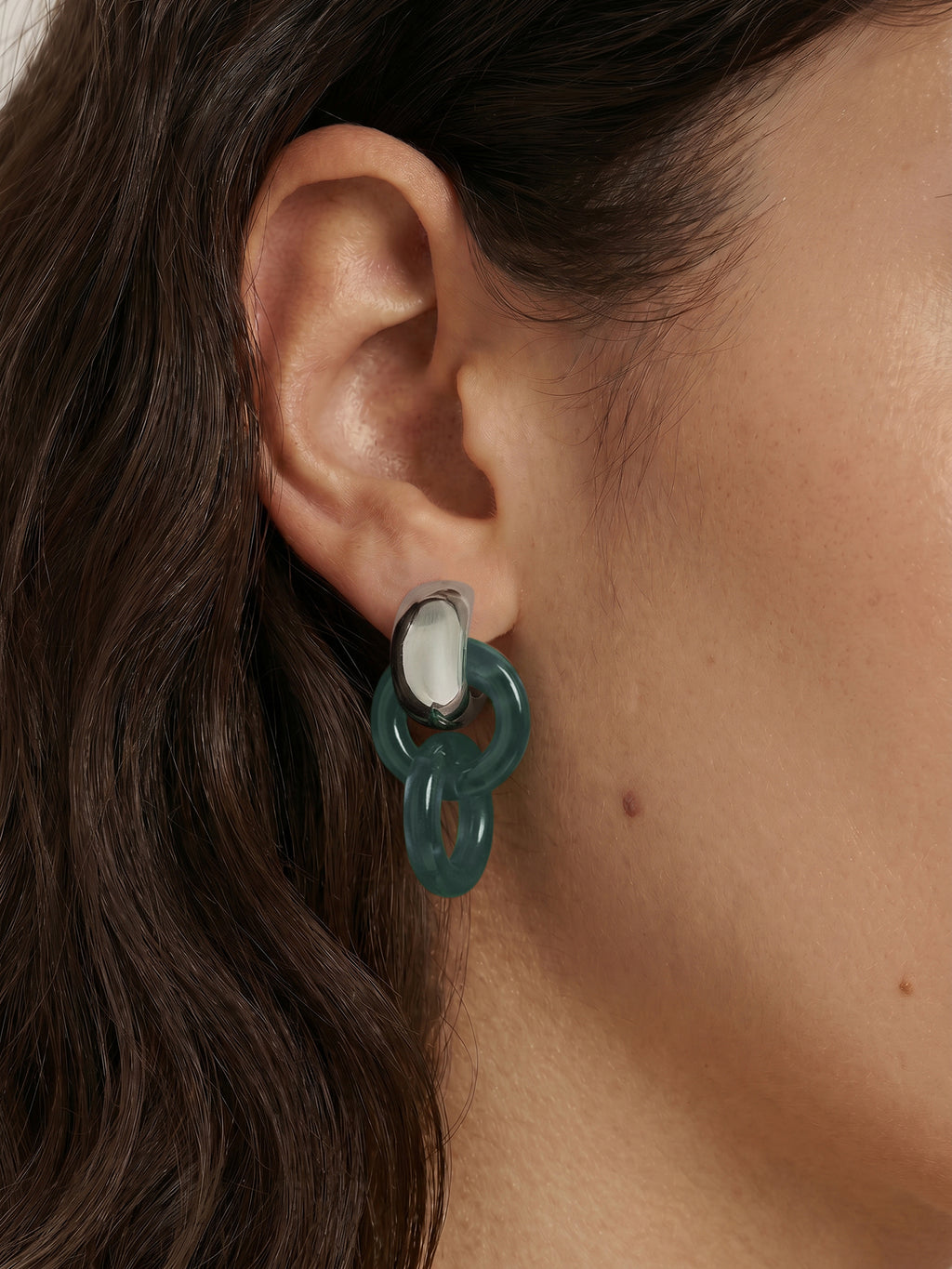 Veronica Beard Green jade and silver interlocking hoop earrings