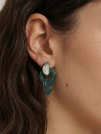 Veronica Beard Green jade and silver interlocking hoop earrings