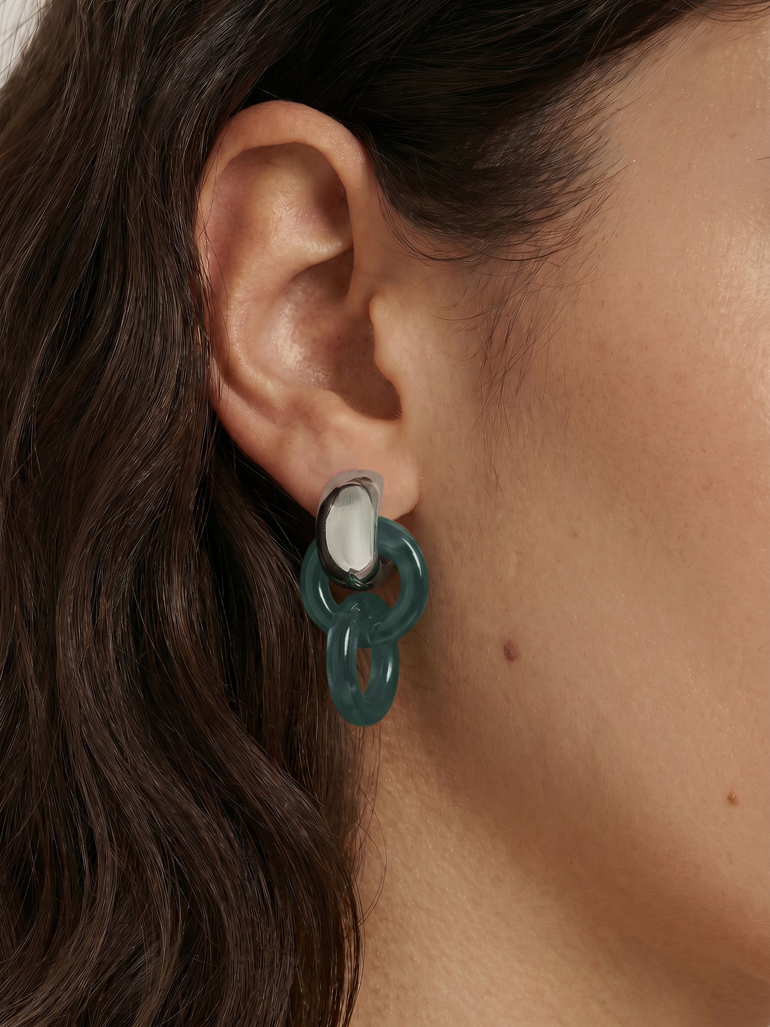 Veronica Beard Green jade and silver interlocking hoop earrings