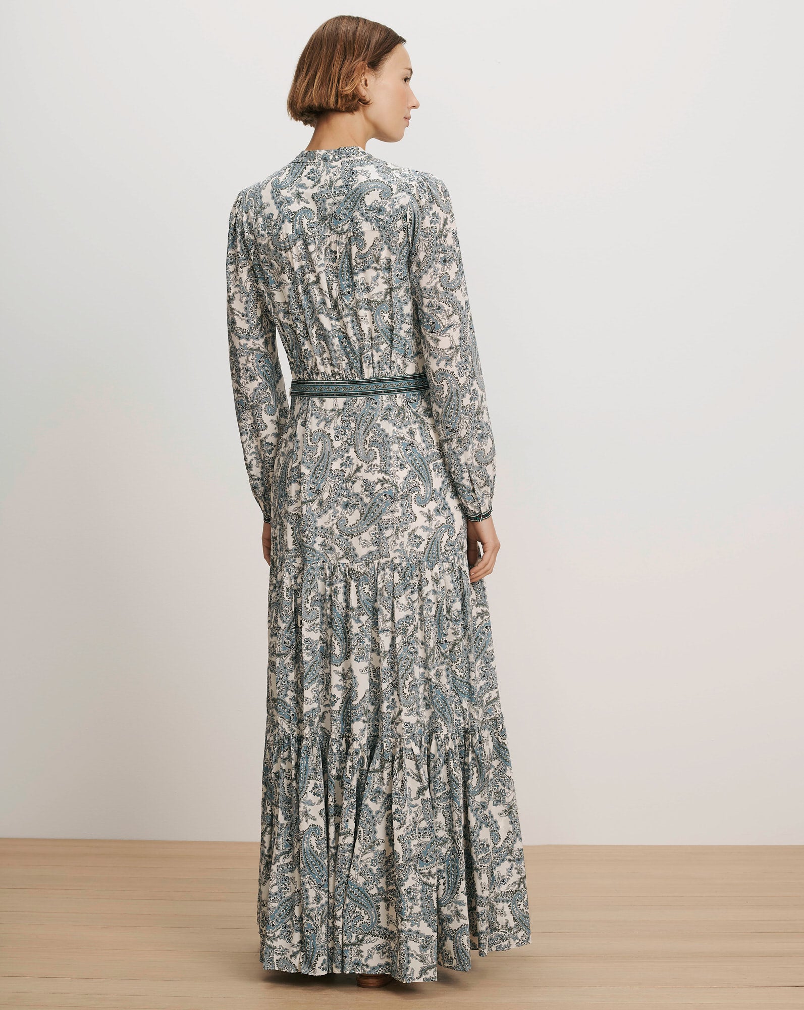 Sama Paisley Maxi Dress in Ecru & Blue Multi | Veronica Beard