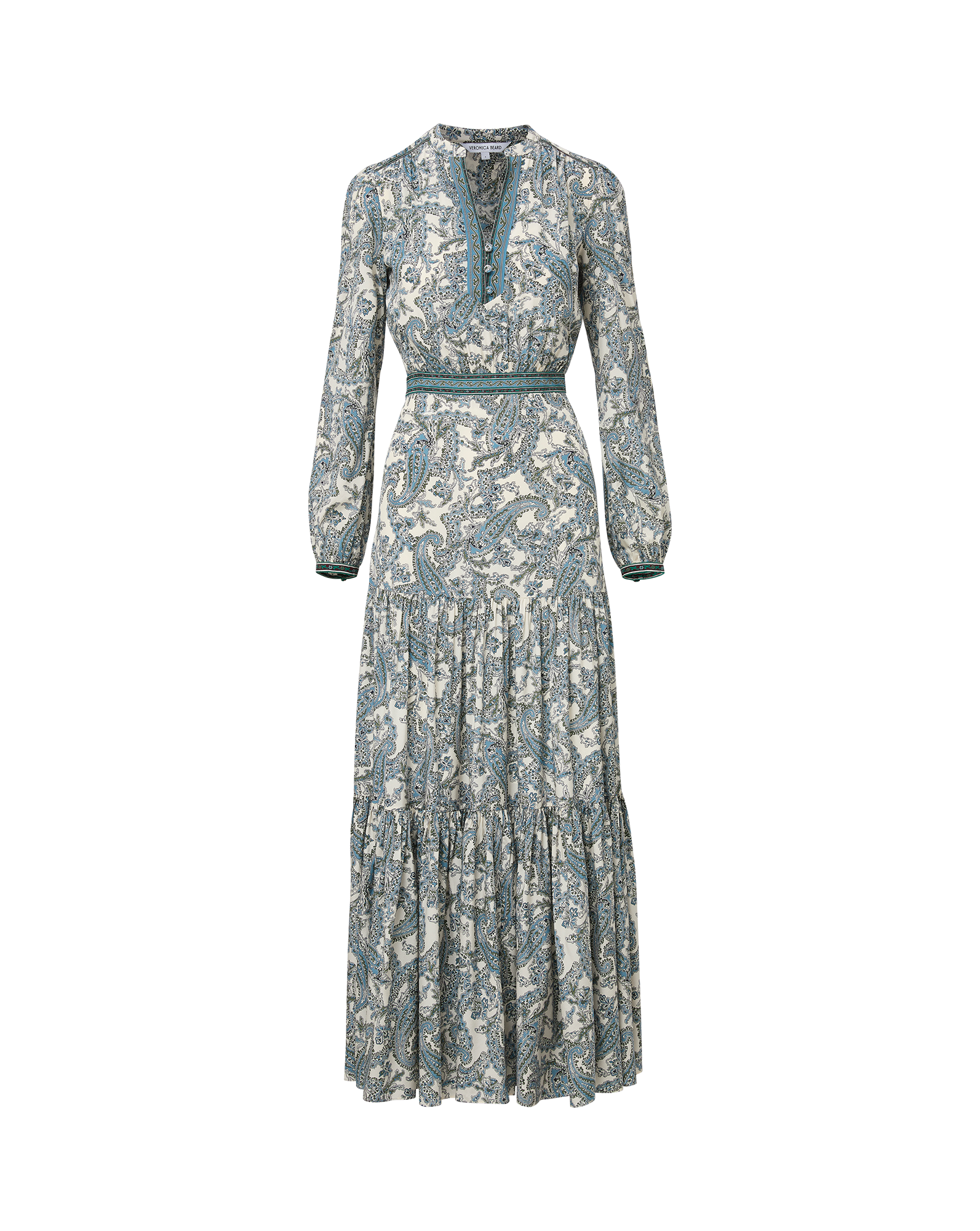 long sleeve blue and white maxi dress Veronica Beard Sama Paisley | Ecru Multi Saint + Sofia | girls will be girls Select USA Women's Size:9.5 21 inches SIZE MEASUREMENT