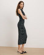 Veronica Beard Black and white patterned midi dress with a