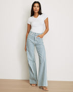 Veronica Beard Blue and white striped wide-leg jeans.