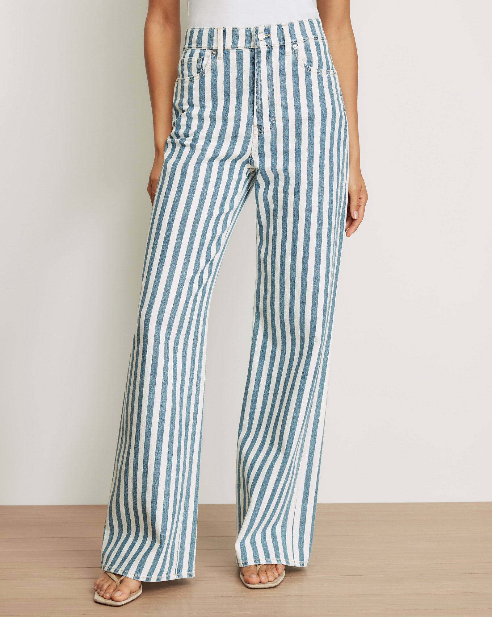 Veronica Beard Taylor Striped Wide-Leg Jean - Saltwater Stripe