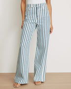 Veronica Beard Blue and white striped wide-leg jeans.