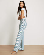 Veronica Beard Blue and white striped flare jeans.