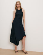 Veronica Beard Black sleeveless midi dress with pleated bodice and