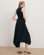 Veronica Beard Black sleeveless midi dress with pleated bodice and