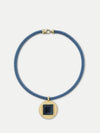 Veronica Beard Blue mesh necklace with gold square pendant and