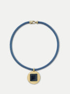 Veronica Beard Blue mesh necklace with gold square pendant and