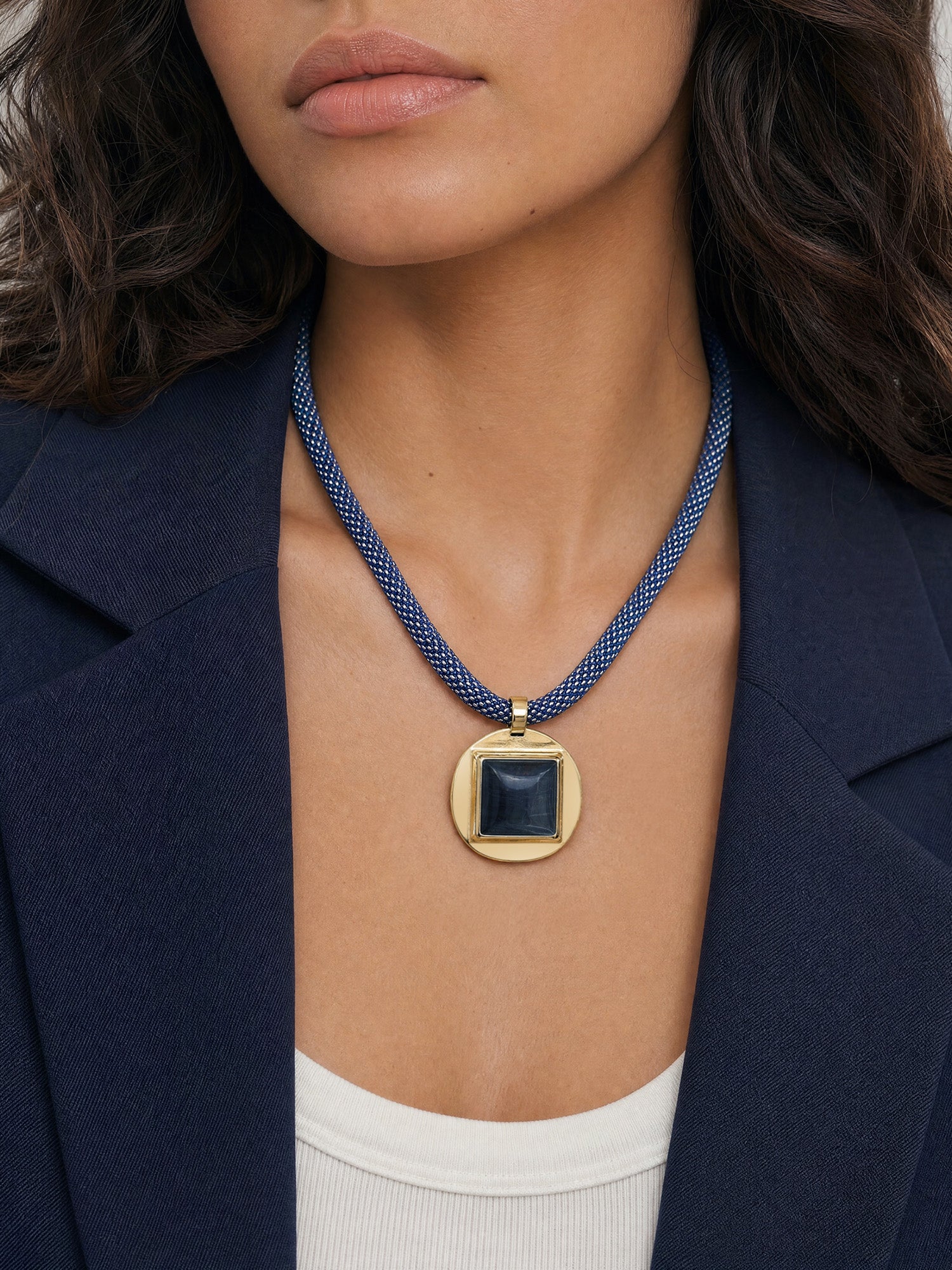 Tiger's Eye Beaded Necklace in Blue | Veronica Beard