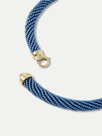 Veronica Beard Blue mesh necklace with gold lobster clasp.